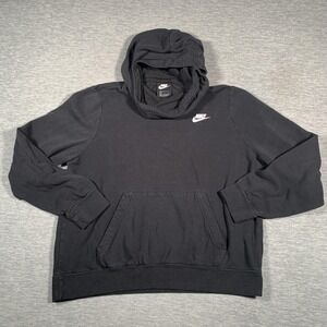 Nike Hoodie Womens Large Black Pullover Swoosh Logo Kangaroo Pocket Sweatshirt